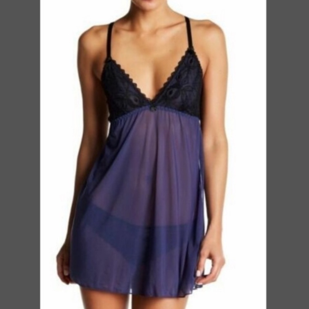 Tart Noir Purple & Black Lace Babydoll Chemise